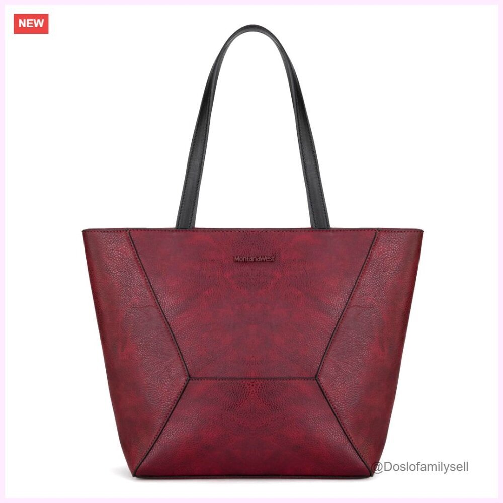 Vegan Leather Tote Bag with Top Zipper and Side Pockets